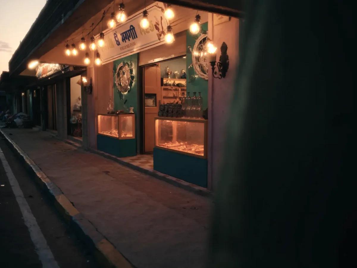 A lit shopfront at night
